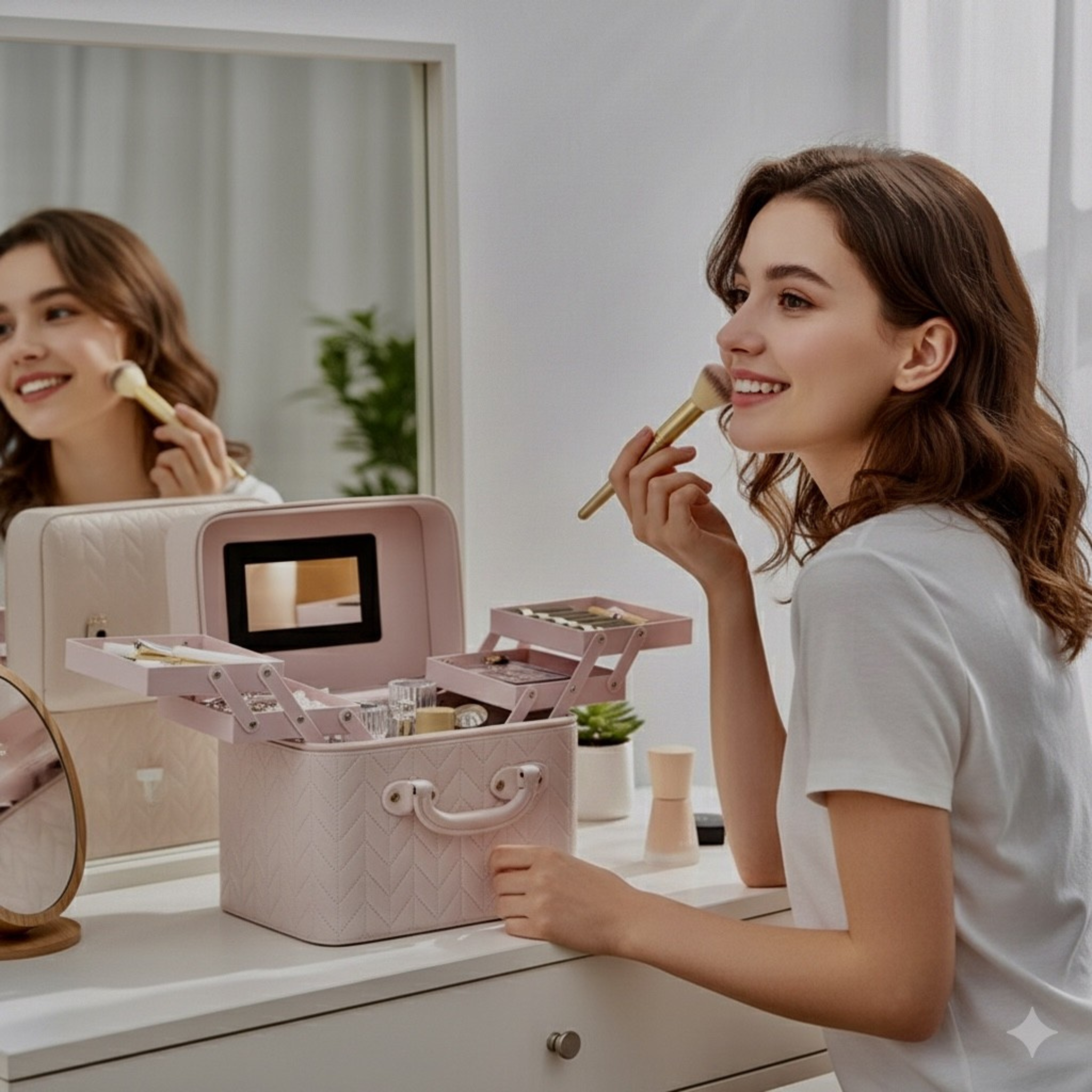 Large Capacity Makeup Bag with Mirror