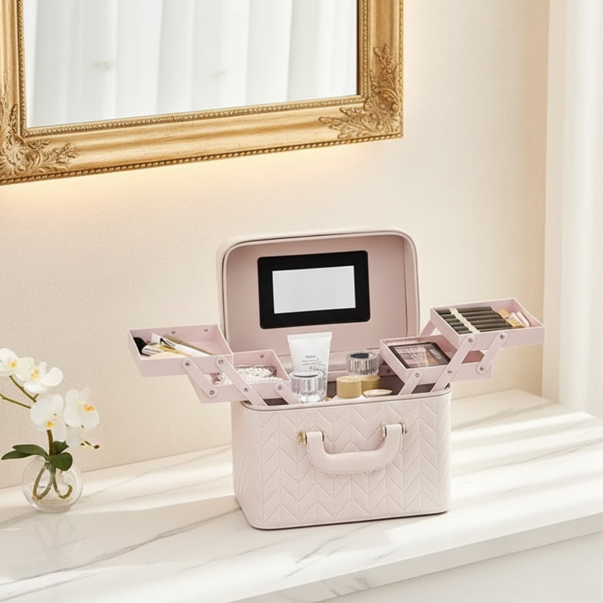 Large Capacity Makeup Bag with Mirror